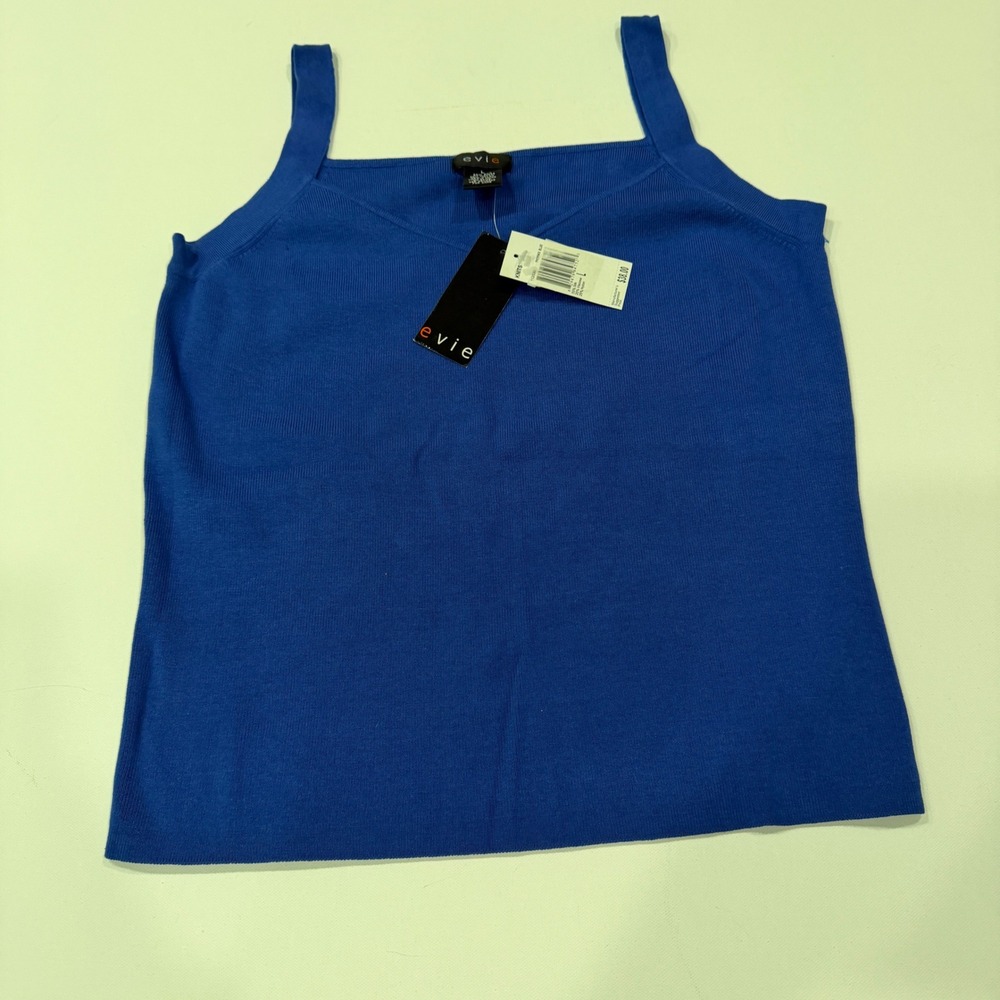 Evie Phoenix Blue Silk Blend Knit Tank Top Square Neck Sleeveless Shell Large